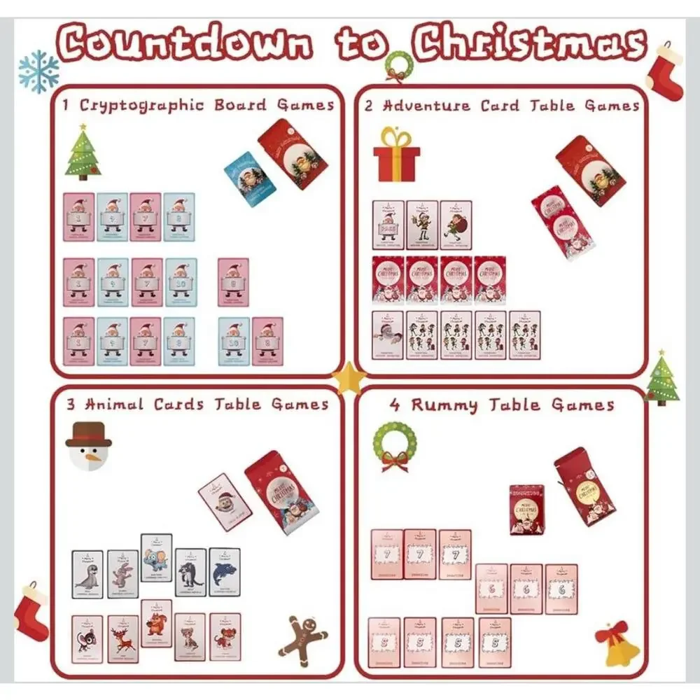 Christmas Board Game Set, Advent Calendar 24-day Countdown Card‎ Games